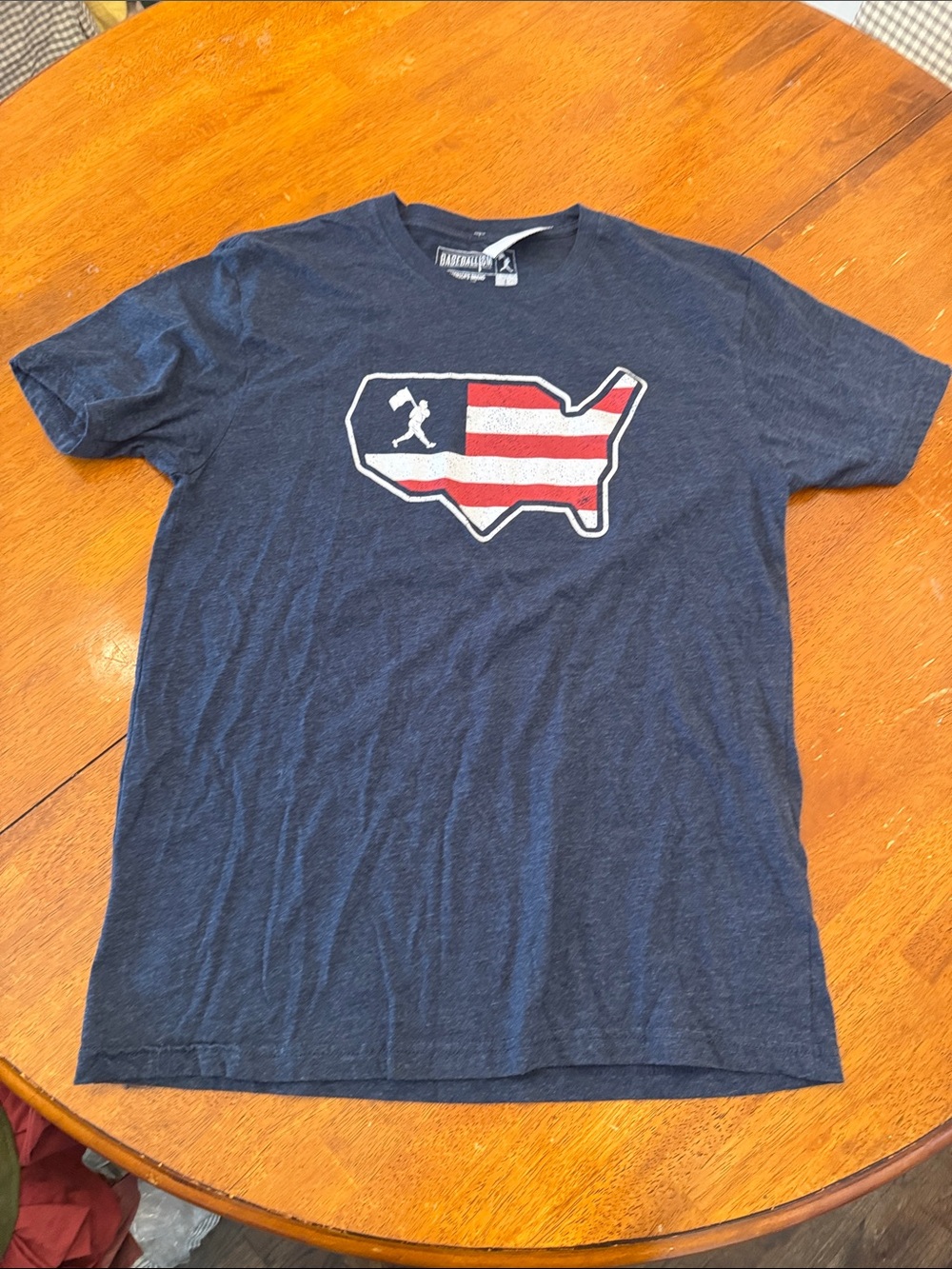 Men's Navy Short-Sleeve Graphic Tee - Flag Map Design Large